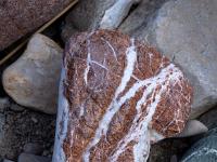 Rotbrauner Stein mit weißer Maserung